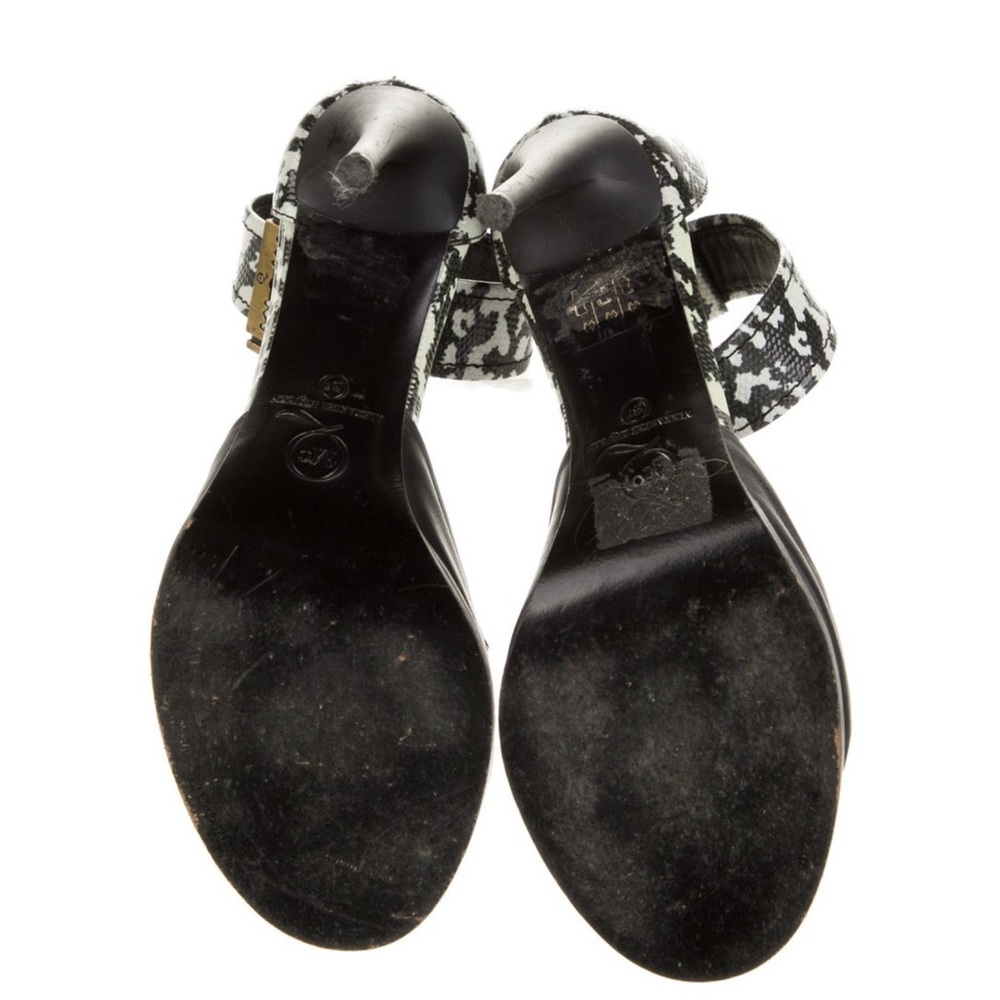 Alexander McQueen Black and White Snake-Print Ankle Strap Stiletto - Picture 5 of 6